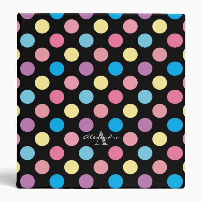 Classeur Jolie fille Pastel Pois Monogramme Motif (Devant)