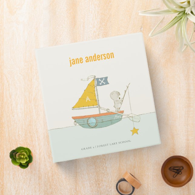 Classeur Jolie Pêche Ours Star Voilier Enfants Monogramme (In Situ)