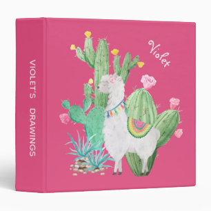 Classeur Jolie scène aquarelle de lama et cactus - Rose per