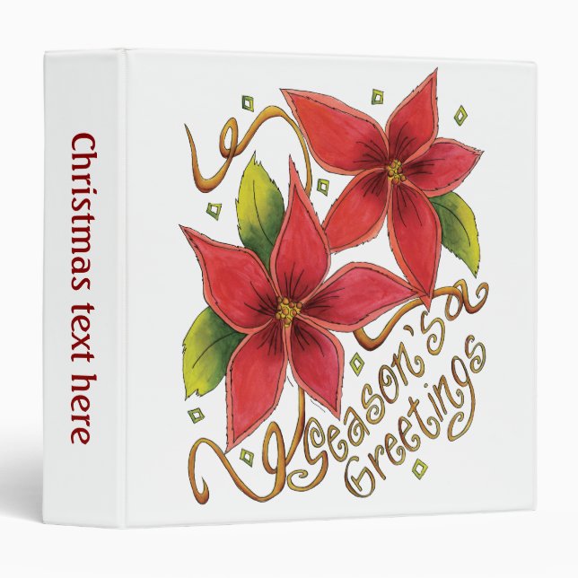 Classeur Jolies Bonnes Fêtes de Noël avec Poinsettias (Devant/Côté)
