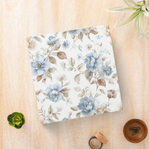 Classeur Jolies Fleurs Bleues Crème Beige Marron