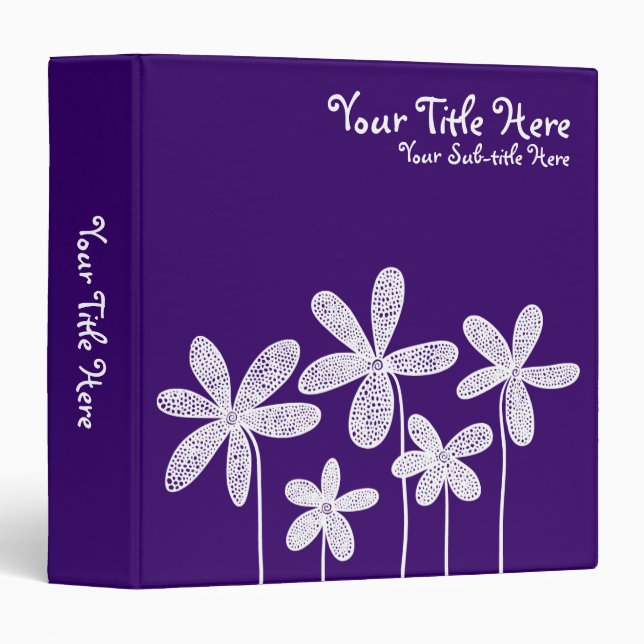 Classeur Jolies fleurs - violet profond (1,5 po) (Devant/Côté)