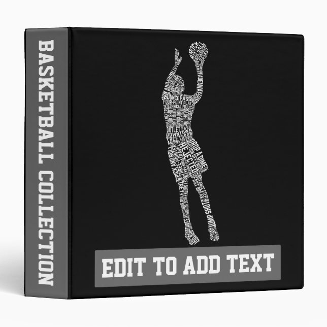 Classeur Joueur de basket-ball Word Art personnalisable (Devant/Côté)