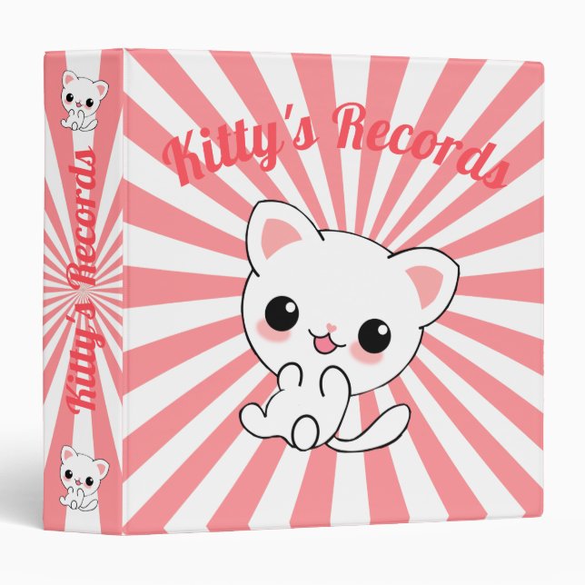 Classeur Joueur Kawaii White Kitten personnalisé (Devant/Côté)