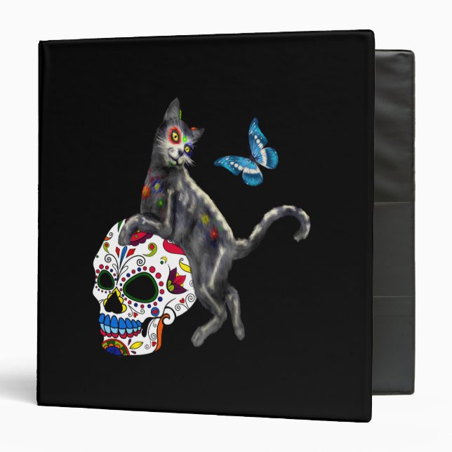 Classeur Jour De La Morte Chat Crâne Sucre Et Papillon (Devant/Intérieur)