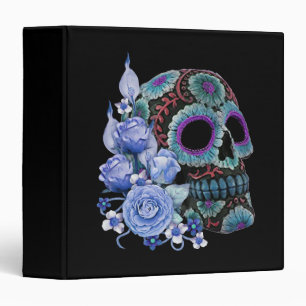 Classeur Jour noir floral bleu de crâne de sucre des morts