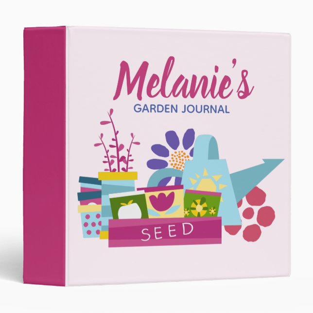 Classeur Journal de jardinage personnalisé rose (Devant/Côté)