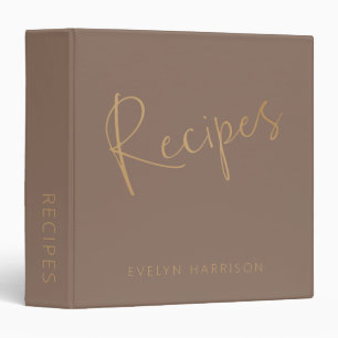 Classeur Journal de recettes personnalisé en brun mocha or