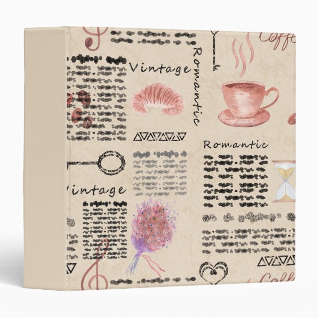 Classeur Journal vintage romantique (Devant/Côté)