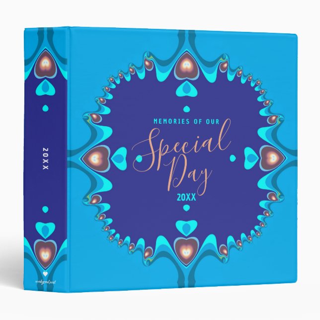 Classeur Journée spéciale Coeurs d'amour bleu et or (Devant/Côté)