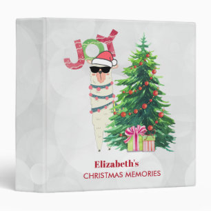 Classeur Joy Typography Llama de Noël derrière un arbre