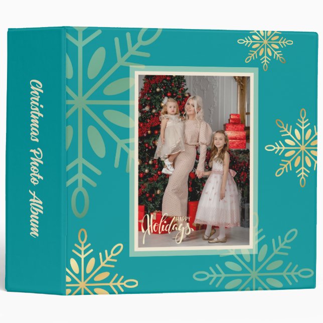 Classeur Joyeuses vacances or de Noël, flocons de neige, ve (Devant/Côté)