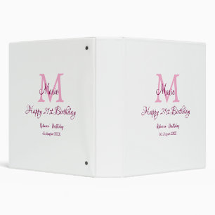 Classeur Joyeux 21e Anniversaire rose ajouter nom monogramm