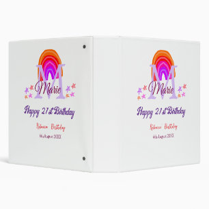 Classeur Joyeux 21e anniversaire rose ajouter nom monogramm