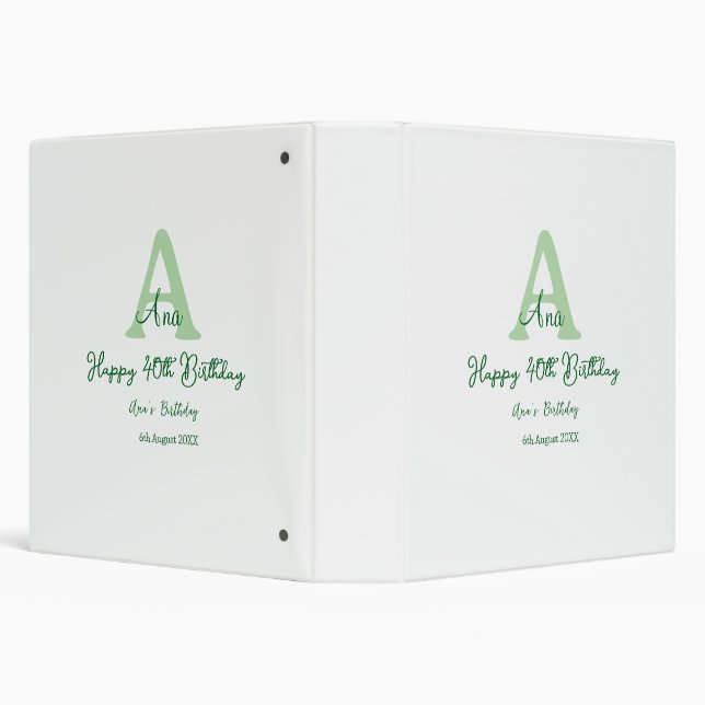 Classeur Joyeux 40e anniversaire vert ajouter nom monogramm (Arrière-plan)