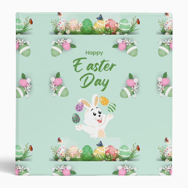 Classeur Joyeux jour de Pâques - Drôle lapin et oeufs Pâque (Devant)