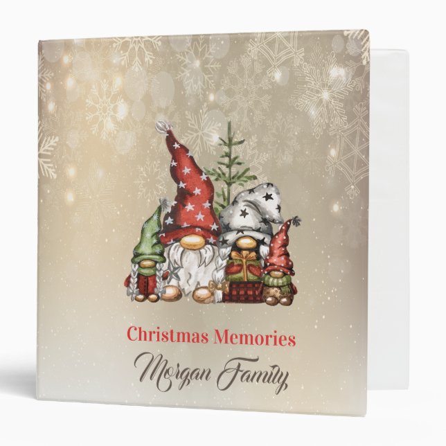 Classeur Joyeux Noël, Adorable Famille Gnomes (Devant/Intérieur)