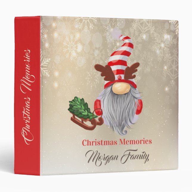 Classeur Joyeux Noël, Adorable Gnome Sleigh (Devant/Côté)
