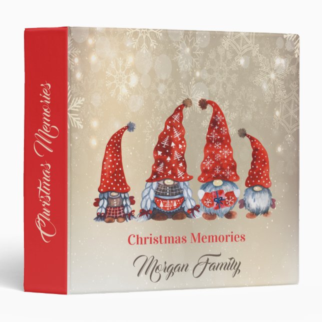 Classeur Joyeux Noël, Adorable Gnomes rouges (Devant/Côté)