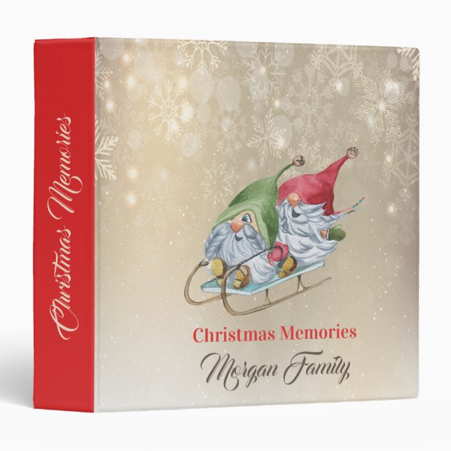 Classeur Joyeux Noël, Adorable Gnomes Sleigh (Devant/Côté)