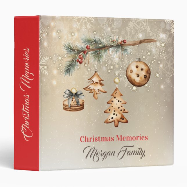 Classeur Joyeux Noël, Branche d'arbre, Ornements, Étoiles (Devant/Côté)
