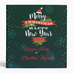 Classeur Joyeux Noël, Étoiles Dorées, Chapeau de Père Noël