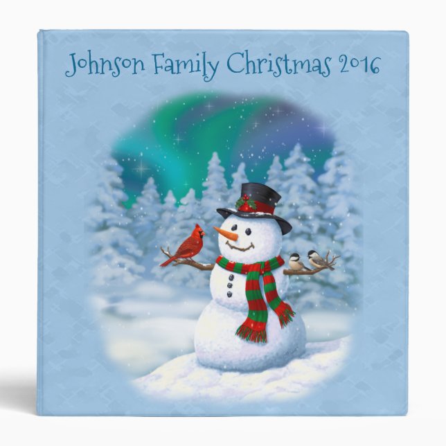 Classeur Joyeux Noël Snowman & Birds Winter Scene (Devant)