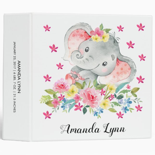 Classeur Joyeux petit éléphant filles bébé Album photo (Devant/Côté)