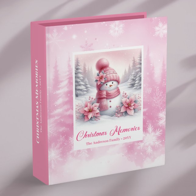 Classeur Joyful Pink Snowman Winter Forest Christmas Memory (Joyful Pink Snowman Winter Forest Christmas Memory Album Binder

)