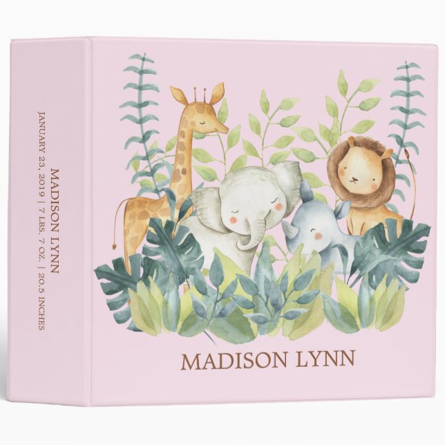 Classeur Jungle Animaux Baby shower bébé Album photo (Devant/Côté)