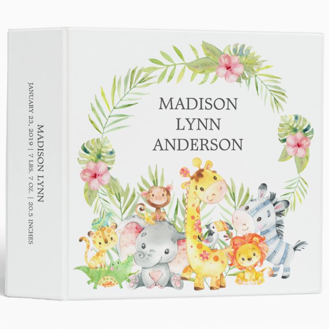 Classeur Jungle Animaux Filles Baby shower bébé Album photo (Devant/Côté)