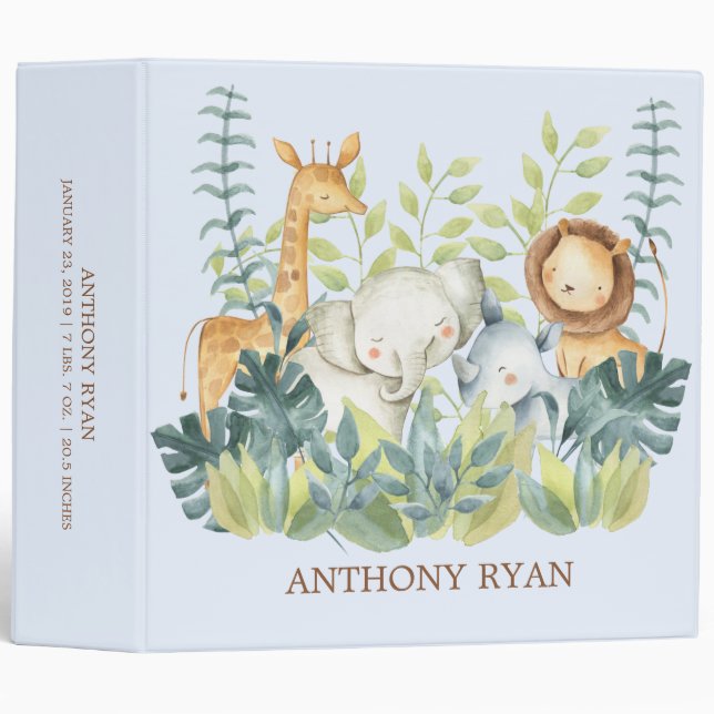Classeur Jungle Animaux Garçons Baby shower bébé Album phot (Devant/Côté)