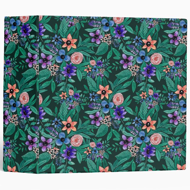 Classeur Jungle Vert Corail Aquarelle Verdure Motif (Devant/Côté)