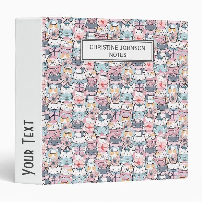 Classeur Kawaii Cute Cat Motif (3) (Devant/Côté)