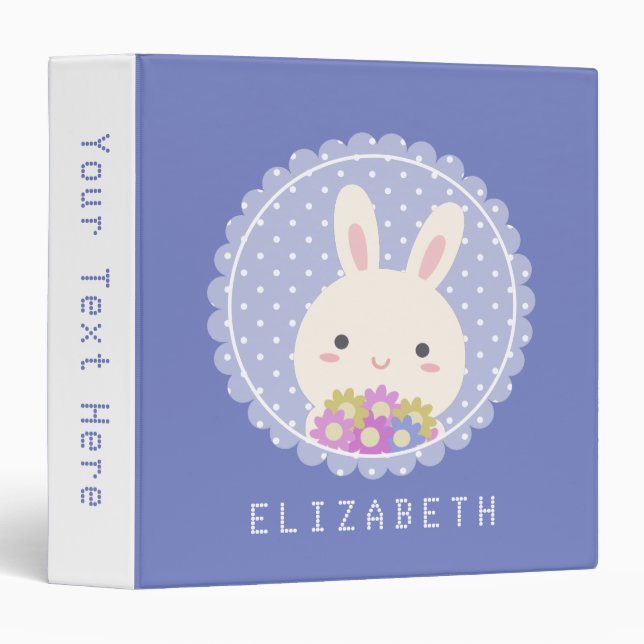 Classeur Kawaii Cute Certains Lapin & Fleurs Nom Personnali (Devant/Côté)