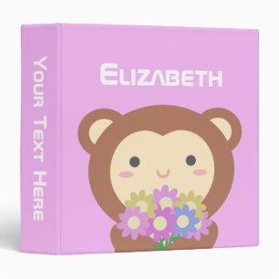 Classeur Kawaii Mignonne Singe Pastel Purple Rose Fleurs No