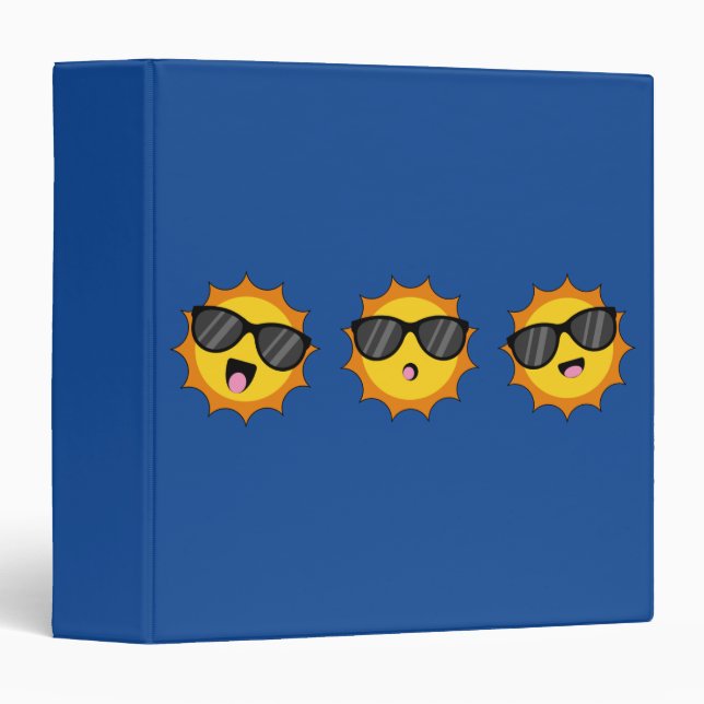 Classeur Kawaii Soleil avec lunettes de soleil Joyeux visag (Devant/Côté)