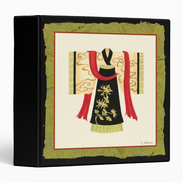 Classeur Kimono japonais traditionnel avec imprimé floral (Devant/Côté)