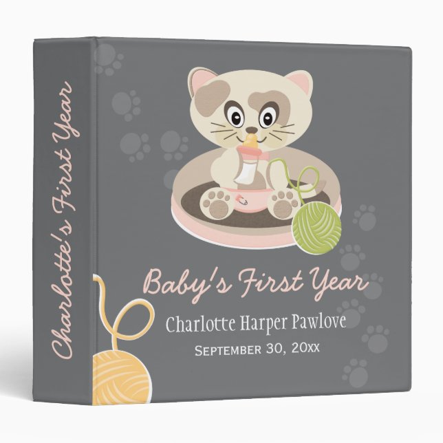 Classeur Kitten In Pink Diaper Chat Baby Album Photo (Devant/Côté)