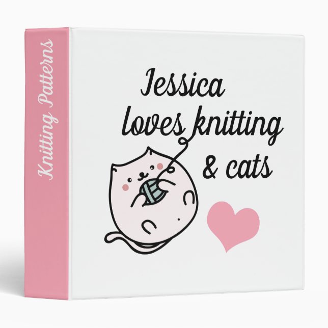 Classeur Knitters et Amoureux de les chats mignons Personna (Devant/Côté)