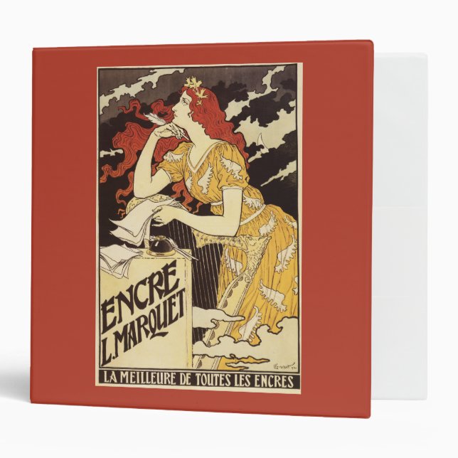 Classeur L. Marquet Ink Femme à tête rouge et harpe (Devant/intérieur)