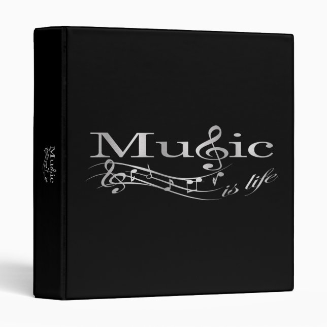 Classeur La musique est la vie - logo argenté (Devant/Côté)