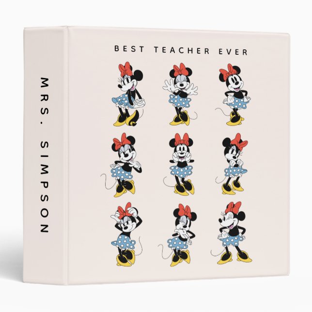 Classeur La souris Minnie de Disney | Meilleur enseignant j (Devant/Côté)