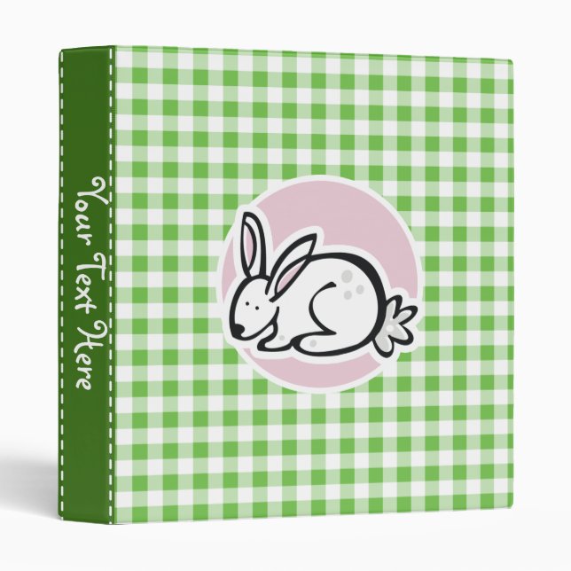 Classeur Lapin blanc ; En vichy vert (Devant/Côté)