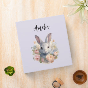 Classeur Lapin entouré de fleurs pastel Mignon