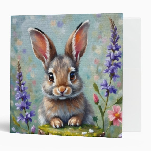 Classeur Lapin Fluffy dans un champ de fleurs (Devant/intérieur)