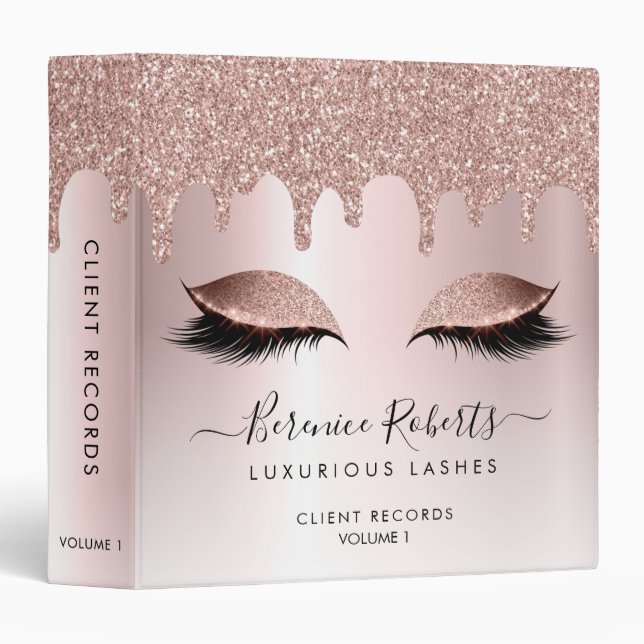 Classeur Lash Extensions Rose Gold Blush Pink Parties scint (Devant/Côté)