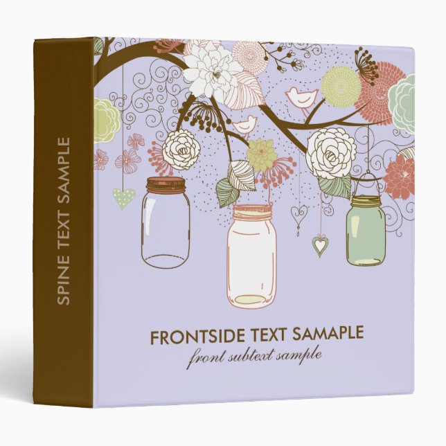 Classeur Lavande et Brown Mason Jar & Fleurs Rétro (Devant/Côté)