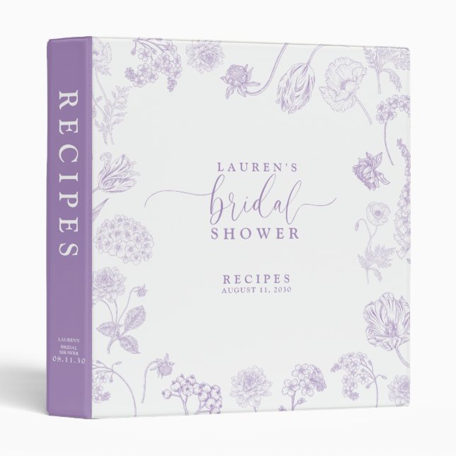 Classeur Lavande Lavande vintage Recette de douche à script (Devant/Côté)