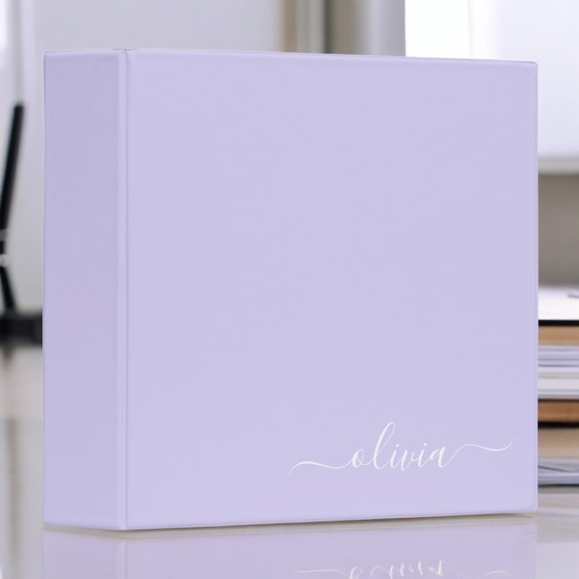 Classeur Lavande Purple Script Moderne Fille Monogramme Nom (Créateur téléchargé)